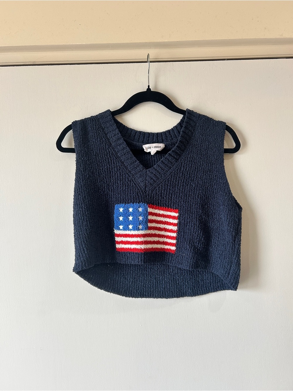 Jay & Mom Navy Cropped Flag Knit Tank